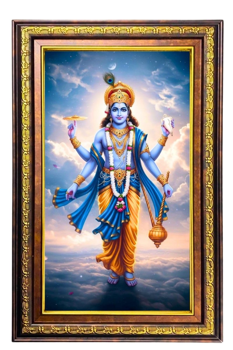 Lord Vishnu Digital Golden Balck Color Photo Frame | Hindu Religious Wall Decor | 10x16 Inches - Inspirational Wall Art For Office, Home Decor - Ideal Spiritual Gift (F16559)