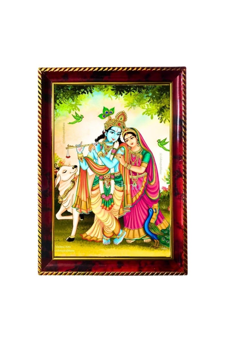 Radha Krishna Photo Frame For Wall & Table | 7x9 Inch Golden Cherry Finish | Decorative Radha Krishna Photo Frame For Home, Office & Pooja Room (F11415)