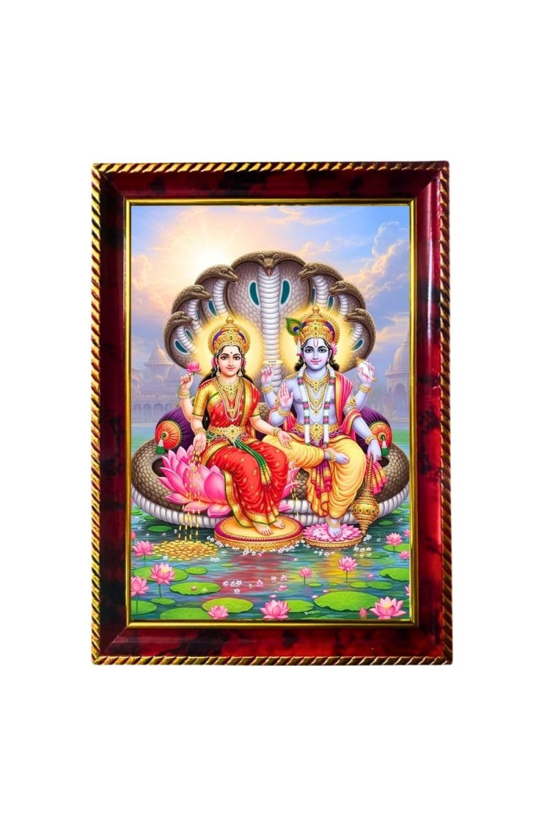 Lord Laxmi Narayana Photo Frame For Wall & Table | 7x9 Inch Golden Cherry Finish | Decorative Lord Laxmi Narayana Photo Frame For Home, Office & Pooja Room (F11612)