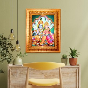 Lord Vishnu Goddess Lakshmi Golden Designer Photo Frame | 10x14 Inch Religious Wall Hanging Frame For Home & Office Decoration | Hindu Deity Spiritual Gift Item Lord Vishnu Goddess Lakshmi Golden Designer Photo Frame | 10x14 Inch Religious Wall Hanging Frame For Home & Office Decoration | Hindu Deity Spiritual Gift Item