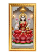 Mata Lakhsmi Digital Golden Color Photo Frame | Hindu Religious Wall Decor | 10x17 Inches - Inspirational Wall Art For Office, Home Decor - Ideal Spiritual Gift (F10241)
