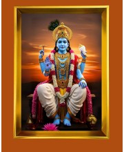 Lord Vishnu Golden Photo Frame - 16x20 Inches | Elegant Wooden Frame For Home, Office & Temple Decoration | Spiritual Wall & Table Decor And Gift Item (F9783)
