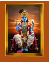 Lord Vishnu Golden Photo Frame - 16x20 Inches | Elegant Wooden Frame For Home, Office & Temple Decoration | Spiritual Wall & Table Decor And Gift Item (F9783)