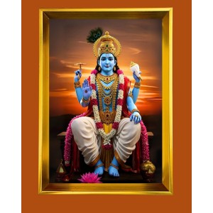 Lord Vishnu Golden Photo Frame - 14x18 Inches | Elegant Wooden Frame For Home, Office & Temple Decoration | Spiritual Wall & Table Decor And Gift Item (F9783)