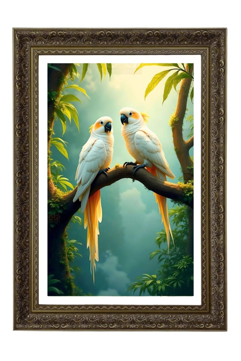 Two White Cockatoos Big Photo Frame - 20x28 Inches For Home,Temple & Office Decoration (F11059)