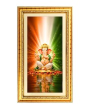 Lord Ganesh Digital Golden Color Photo Frame | Hindu Religious Wall Decor | 8x15 Inches - Inspirational Wall Art For Office, Home Decor - Ideal Spiritual Gift (F10188)
