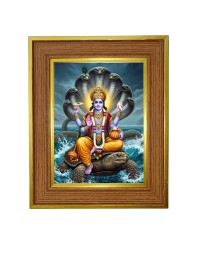 Lord Vishnu Photo Frame 10x14 Inches-Brown Wooden Frame For Home, Office & Temple Decoration And Gifting (F6238)
