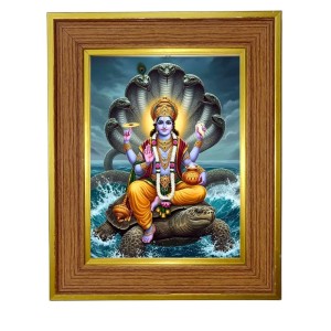Lord Vishnu Photo Frame 10x14 Inches-Brown Wooden Frame For Home, Office & Temple Decoration And Gifting (F6238)