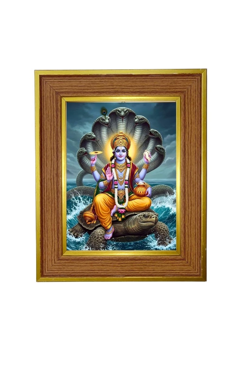 Lord Vishnu Photo Frame 14x18 Inches-Brown Wooden Frame For Home, Office & Temple Decoration And Gifting (F6238)