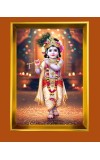 Divine Krishna Golden Photo Frame - 18x22 Inches | Elegant Wooden Frame For Home, Office & Temple Decoration | Spiritual Wall & Table Decor And Gift Item (F9712)
