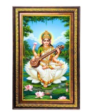 Goddess Saraswathi Digital Golden Balck Color Photo Frame | Hindu Religious Wall Decor | 10x16 Inches - Inspirational Wall Art For Office, Home Decor - Ideal Spiritual Gift (F16538)
