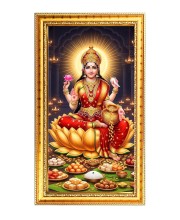 Mata Lakhsmi Digital Golden Color Photo Frame | Hindu Religious Wall Decor | 10x17 Inches - Inspirational Wall Art For Office, Home Decor - Ideal Spiritual Gift (F10293)