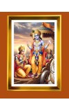 Lord Krishna And Arjun Golden Photo Frame - 12x16 Inches | Elegant Wooden Frame For Home, Office & Temple Decoration | Spiritual Wall & Table Decor And Gift Item (F9889)
