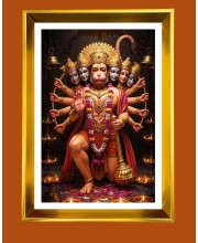 Lord Hanuman Golden Photo Frame - 10x14 Inches | Elegant Wooden Frame For Home, Office & Temple Decoration | Spiritual Wall & Table Decor and Gift Item