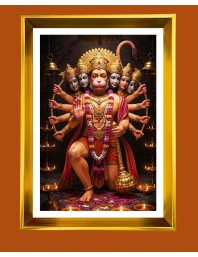Lord Hanuman Golden Photo Frame - 12x16 Inches | Elegant Wooden Frame For Home, Office & Temple Decoration | Spiritual Wall & Table Decor And Gift Item (F9826)