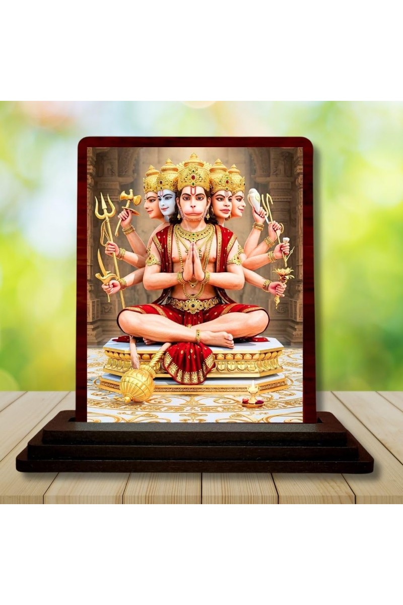 Car Desk/Table Top Lord Hanuman Wooden Photo Stand 3x4 Inches, Compact & Stylish Spiritual Display For Car, Home & Office (Pack Of 1) (F14586)