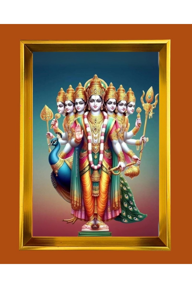 Lord Murugaan Golden Photo Frame - 10x14 Inches | Elegant Wooden Frame For Home, Office & Temple Decoration | Spiritual Wall & Table Decor and Gift Item