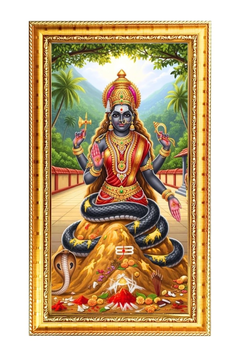 Naga Devi Digital Golden Color Photo Frame | Hindu Religious Wall Decor | 8x15 Inches - Inspirational Wall Art For Office, Home Decor - Ideal Spiritual Gift (F10379)