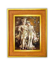 Divine Radha Krishna Photo Frame 10x14 Inches-Brown Wooden Frame For Home, Office & Temple Decoration And Gifting (F6472)