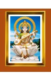Mata Saraswati Golden Photo Frame - 10x14 Inches | Elegant Wooden Frame For Home, Office & Temple Decoration | Spiritual Wall & Table Decor And Gift Item (F9808)