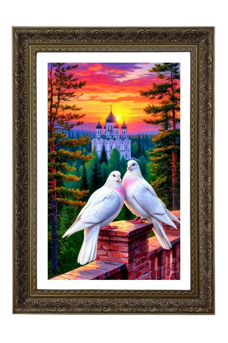 Two White Doves Big Photo Frame - 20x28 Inches For Home,Temple & Office Decoration (F10687)