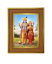 Lakshmi Narayana Photo Frame 10x14 Inches-Brown Wooden Frame For Home, Office & Temple Decoration And Gifting (F6396)