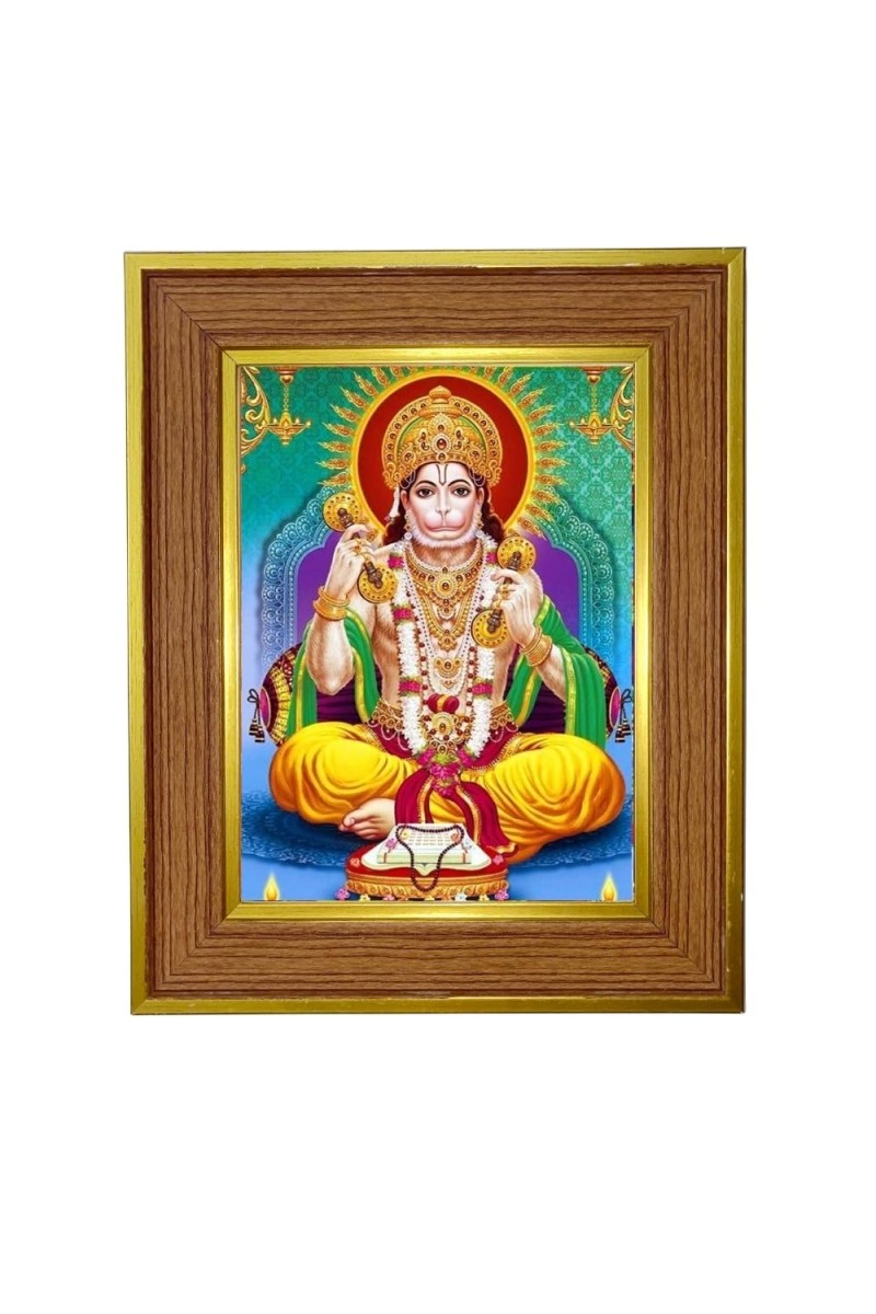 Lord Hanuman Photo Frame 16x20 Inches-Brown Wooden Frame For Home, Office & Temple Decoration And Gifting (F6362)