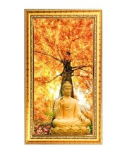 Lord Buddha Digital Golden Color Photo Frame | Hindu Religious Wall Decor | 10x17 Inches - Inspirational Wall Art For Office, Home Decor - Ideal Spiritual Gift (F10373)