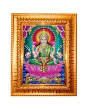 Goddess Lakshmi Golden Designer Photo Frame | 10x14 Inch Religious Wall Hanging Frame For Home & Office Decoration | Hindu Deity Goddess Lakshmi Spiritual Gift Item