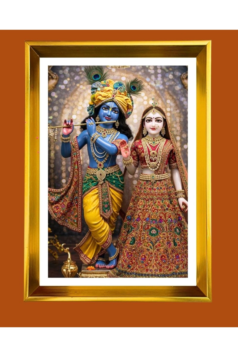 Divine Radha And Krishna Golden Photo Frame - 16x20 Inches | Elegant Wooden Frame For Home, Office & Temple Decoration | Spiritual Wall & Table Decor And Gift Item (F9800)