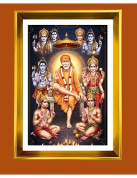 Shirdi Sai Baba Golden Photo Frame - 12x16 Inches | Elegant Wooden Frame For Home, Office & Temple Decoration | Spiritual Wall & Table Decor And Gift Item (F9694)