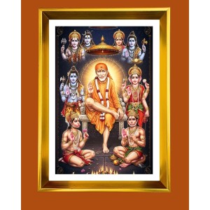 Shirdi Sai Baba Golden Photo Frame - 12x16 Inches | Elegant Wooden Frame For Home, Office & Temple Decoration | Spiritual Wall & Table Decor And Gift Item (F9694)