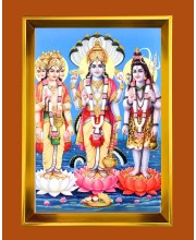 Lord Brahma,vishnu,shiva Golden Photo Frame - 10x14 Inches | Elegant Wooden Frame For Home, Office & Temple Decoration | Spiritual Wall & Table Decor and Gift Item