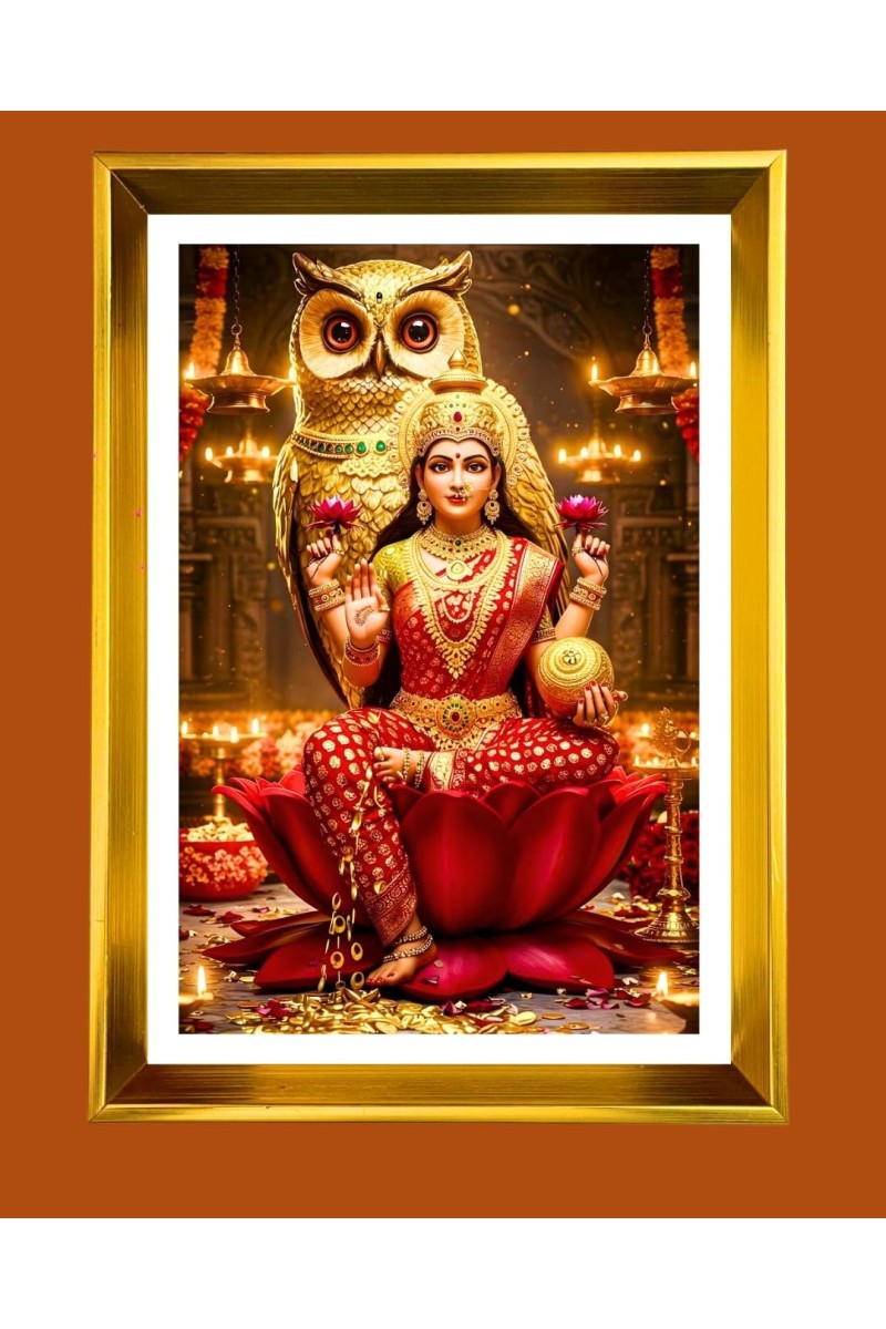 Mata Lakhsmi Golden Photo Frame - 16x20 Inches | Elegant Wooden Frame For Home, Office & Temple Decoration | Spiritual Wall & Table Decor And Gift Item (F9735)