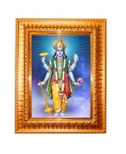 Lord Vishnu Golden Designer Photo Frame | 10x14 Inch Religious Wall Hanging Frame For Home & Office Decoration | Hindu Deity Lord Vishnu Spiritual Gift Item