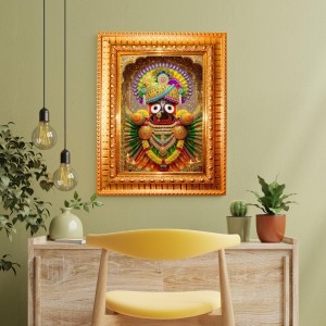 Lord Hanuman Golden Designer Photo Frame | 18x22 Inch Religious Wall Hanging Frame For Home, Office Decoration and Spiritual Gift Item (M5)