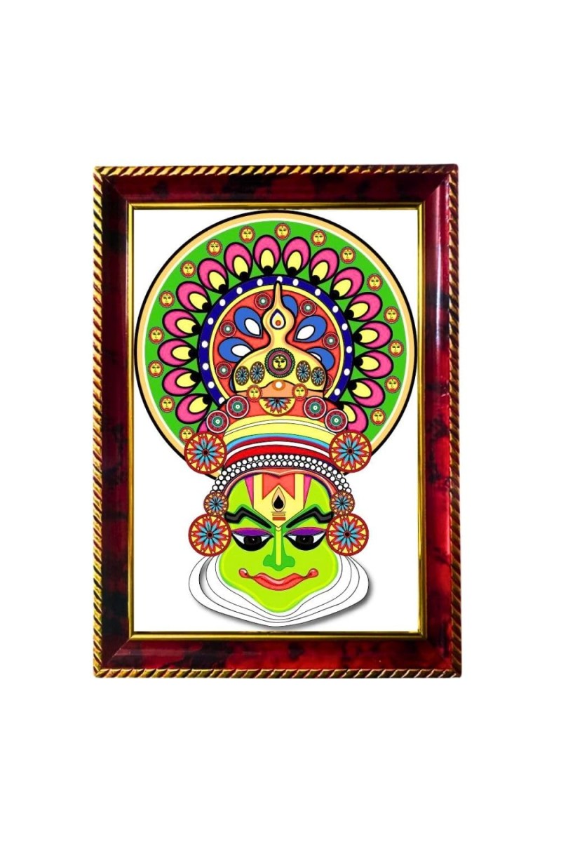 Kathakali Photo Frame For Wall & Table | 7x9 Inch Golden Cherry Finish | Decorative Kathakali Photo Frame For Home, Office & Pooja Room (F11344)