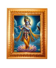 Divine Krishna Golden Designer Photo Frame | 10x14 Inch Religious Wall Hanging Frame For Home & Office Decoration | Hindu Deity Divine Krishna Spiritual Gift Item