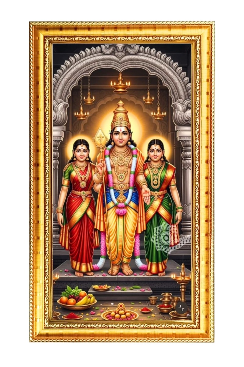 Lord Murugaan,Skanda,Subrahmanya Digital Golden Color Photo Frame | Hindu Religious Wall Decor | 10x17 Inches - Inspirational Wall Art For Office, Home Decor - Ideal Spiritual Gift (F10323)