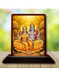 Car Desk/Table Top Lord Vishnu Lakshmi Wooden Photo Stand 3x4 Inches, Compact & Stylish Spiritual Display For Car, Home & Office (Pack Of 1) (F14219)