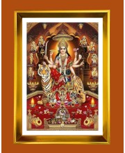 Devi Maa Durga Golden Photo Frame - 10x14 Inches | Elegant Wooden Frame For Home, Office & Temple Decoration | Spiritual Wall & Table Decor and Gift Item