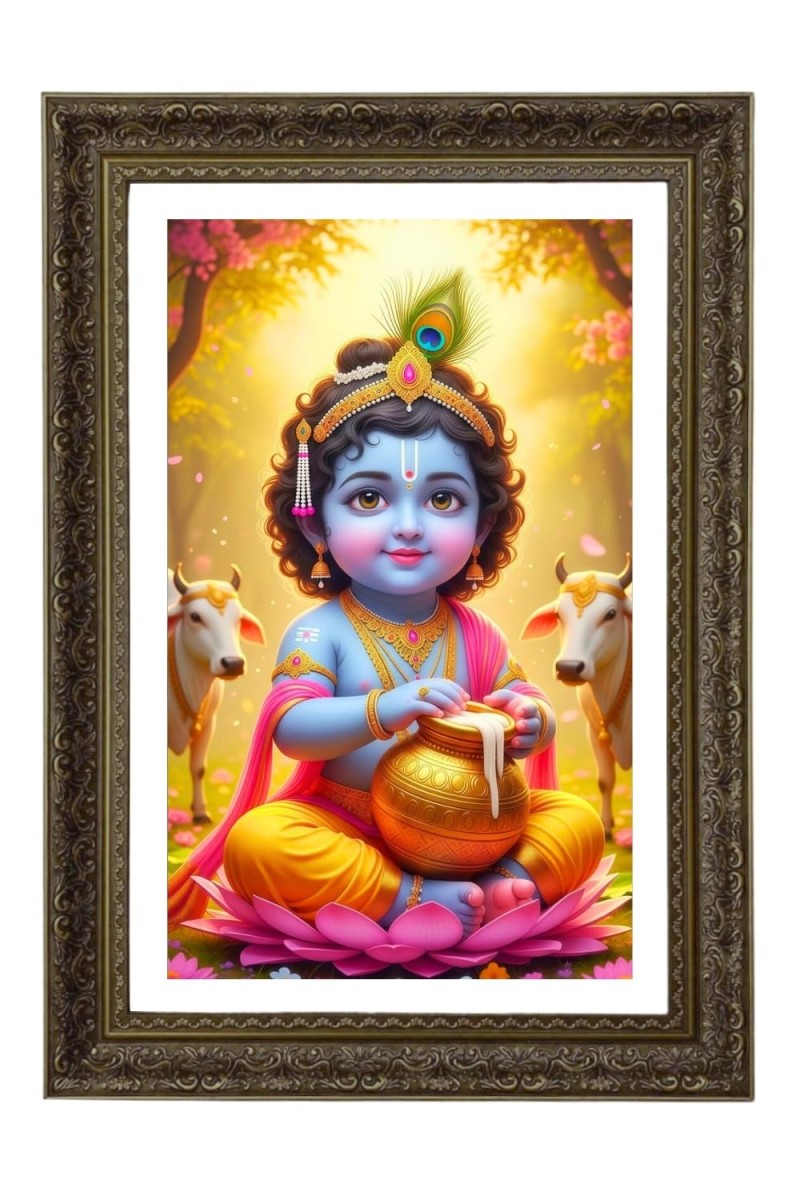 Cute Baby Krishna Big Photo Frame - 20x28 Inches For Home,Temple & Office Decoration (F10739)