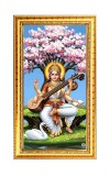 Mata Saraswati Digital Golden Color Photo Frame | Hindu Religious Wall Decor | 8x15 Inches - Inspirational Wall Art For Office, Home Decor - Ideal Spiritual Gift (F10360)