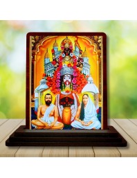 Car Desk/Table Top Kali Maa With Sri Ramakrishna Paramahamsa And Maa Sarada Devi Wooden Photo Stand 3x4 Inches, Compact & Stylish Spiritual Display For Car, Home & Office (Pack Of 1) (F15095)