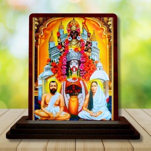 Car Desk/Table Top Kali Maa With Sri Ramakrishna Paramahamsa And Maa Sarada Devi Wooden Photo Stand 3x4 Inches, Compact & Stylish Spiritual Display For Car, Home & Office (Pack Of 1) (F15095)