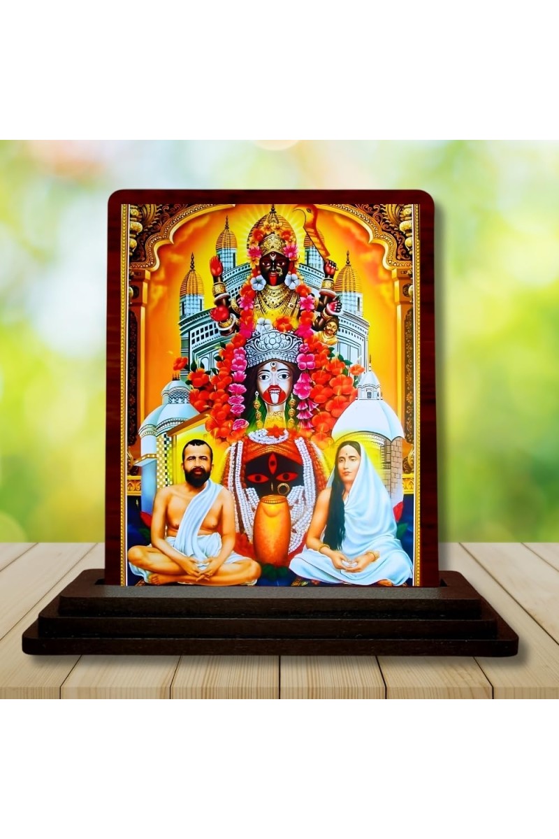 Car Desk/Table Top Kali Maa With Sri Ramakrishna Paramahamsa And Maa Sarada Devi Wooden Photo Stand â€“ 3x4 Inches, Compact & Stylish Spiritual Display For Car, Home & Office (Pack Of 1) (F15095)