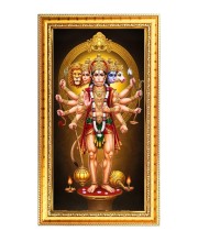 Panchamukhi Hanuman Digital Golden Color Photo Frame | Hindu Religious Wall Decor | 10x17 Inches - Inspirational Wall Art For Office, Home Decor - Ideal Spiritual Gift (F10320)