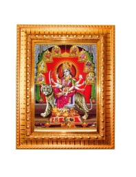 Goddess Durga Golden Designer Photo Frame | 16x20 Inch Religious Wall Hanging Frame For Home & Office Decoration | Hindu Deity Spiritual Gift Item