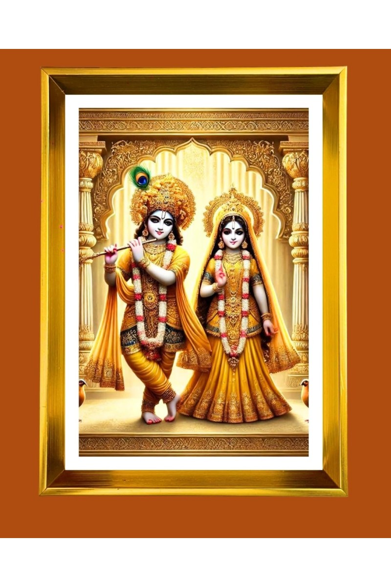 Golden Photo Frame - 10x14 Inches | Elegant Wooden Frame For Home, Office & Temple Decoration | Spiritual Wall & Table Decor and Gift Item