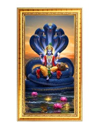 Lord Vishnuu Digital Golden Color Photo Frame | Hindu Religious Wall Decor | 8x15 Inches - Inspirational Wall Art For Office, Home Decor - Ideal Spiritual Gift (F10364)